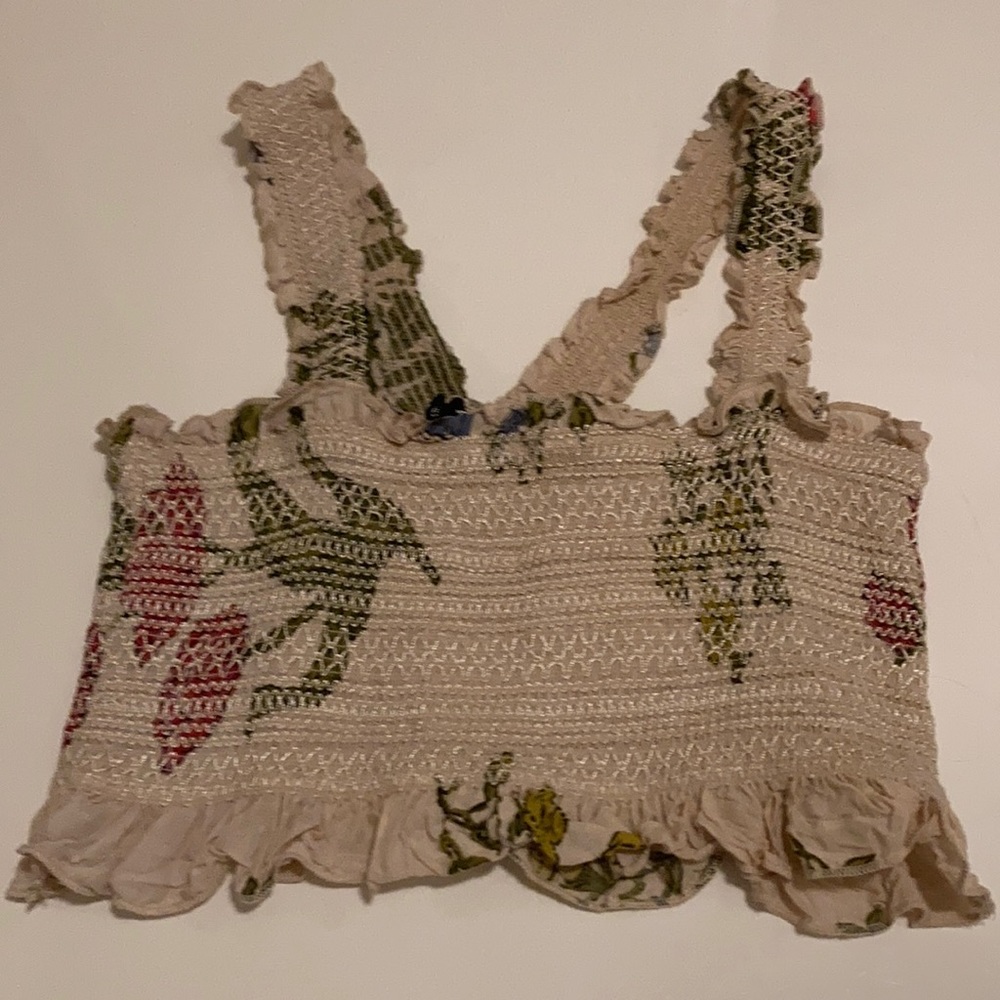 70s Style Cream Floral Print Bra Top